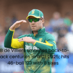 In WCL 2025, AB de Villiers blasts back-to-back hundreds, hitting 123 off 46 balls with eight sixes.